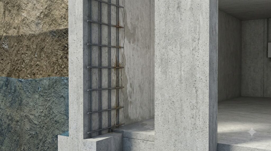 Concrete wall showing crack leaks 202608181913
