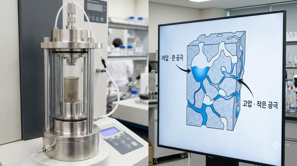 수은압입법(MIP)을 이용한 콘크리트 공극 크기 분포 분석의 원리와 한계 3 Cement paste sample mercury poro… 20260914091452