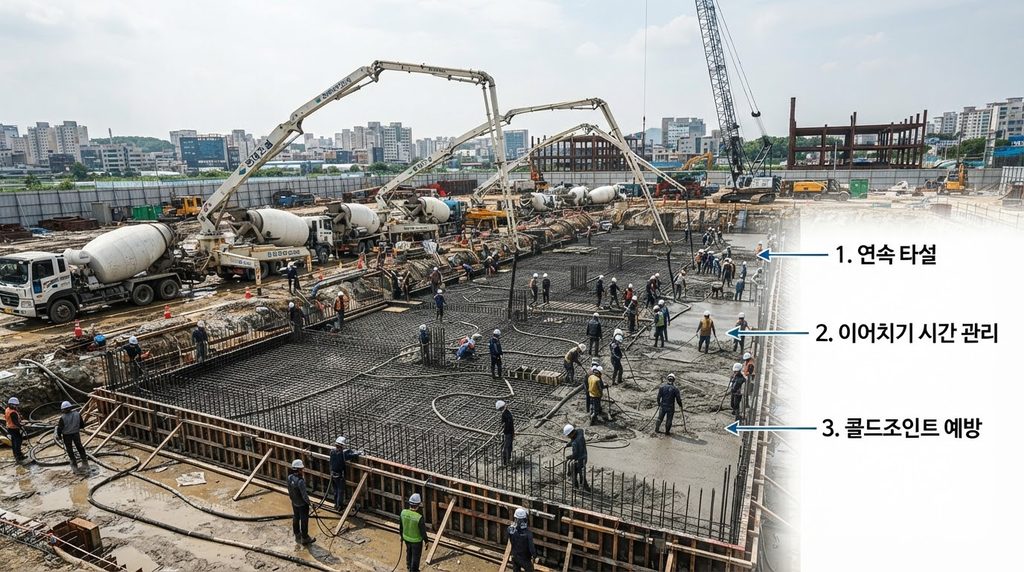 초지연 콘크리트의 응결 제어 원리와 장거리 운반 적용 방법 4 Concrete pouring at construction… 20260928202412