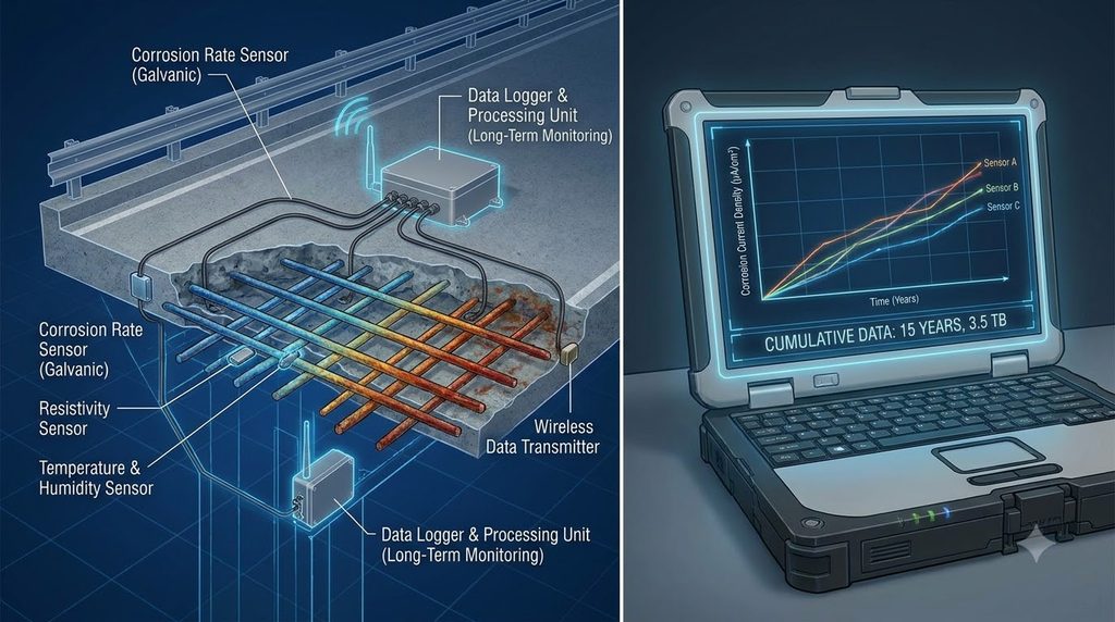 선형분극저항법(LPR)을 이용한 철근 부식속도 정량 평가 5 Corrosion monitoring sensor on b… 202609062241 1