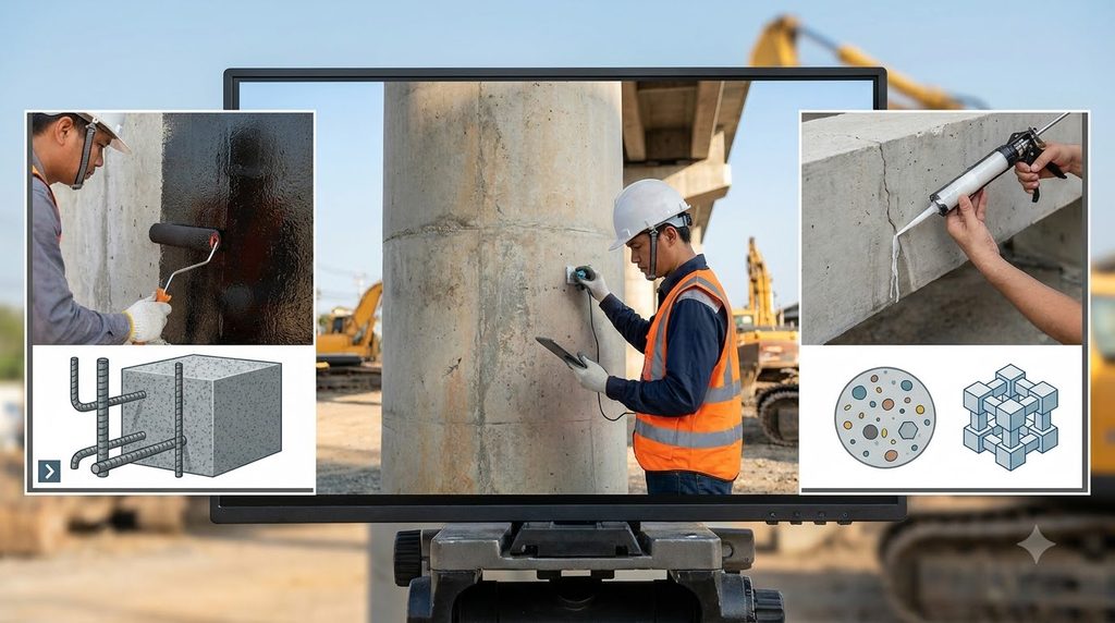 염화물 임계농도가 철근 부동태막 파괴와 부식 개시에 미치는 영향 5 Engineer inspecting concrete str… 202609062259
