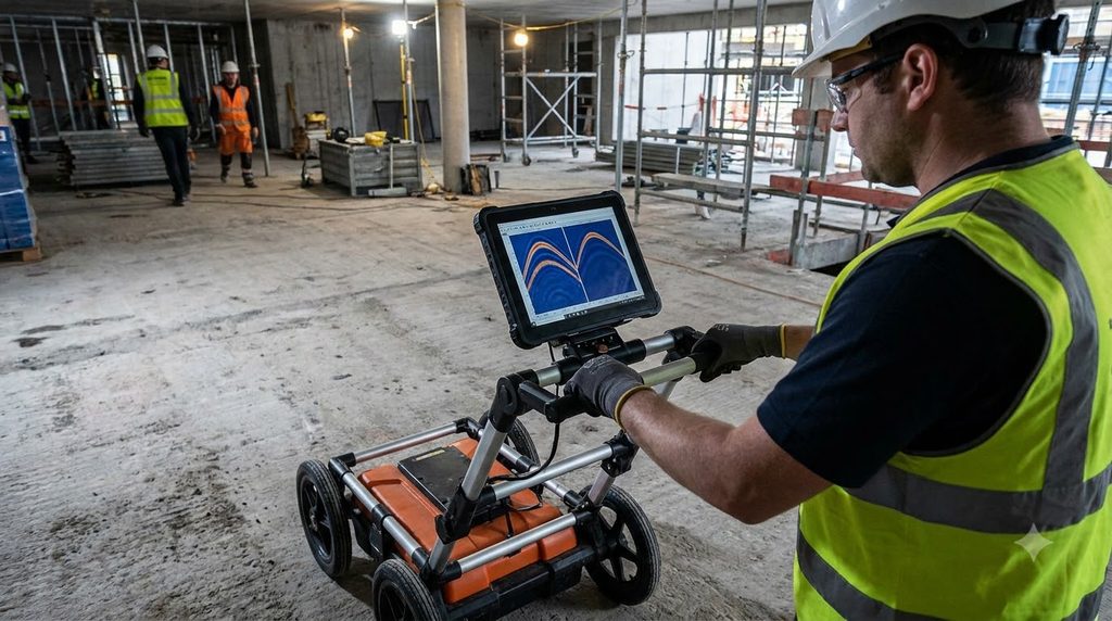 Engineer scanning concrete with GPR 202609040924