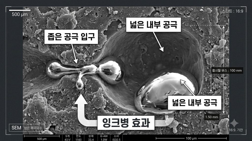 수은압입법(MIP)을 이용한 콘크리트 공극 크기 분포 분석의 원리와 한계 2 Mercury filling ink bottle pore 20260914091430 1