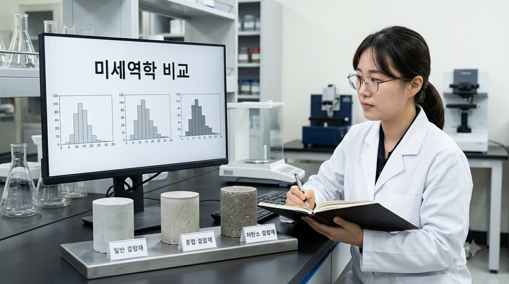 시멘트 페이스트의 나노경도와 탄성계수를 평가하는 나노인덴테이션 시험 원리 9 Researcher comparing cement spec… 20260916232221