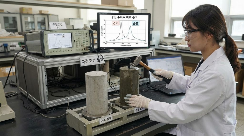 공진주파수 시험으로 콘크리트 동탄성계수와 내부 손상을 평가하는 원리 5 Researcher comparing concrete te… 20260927015353