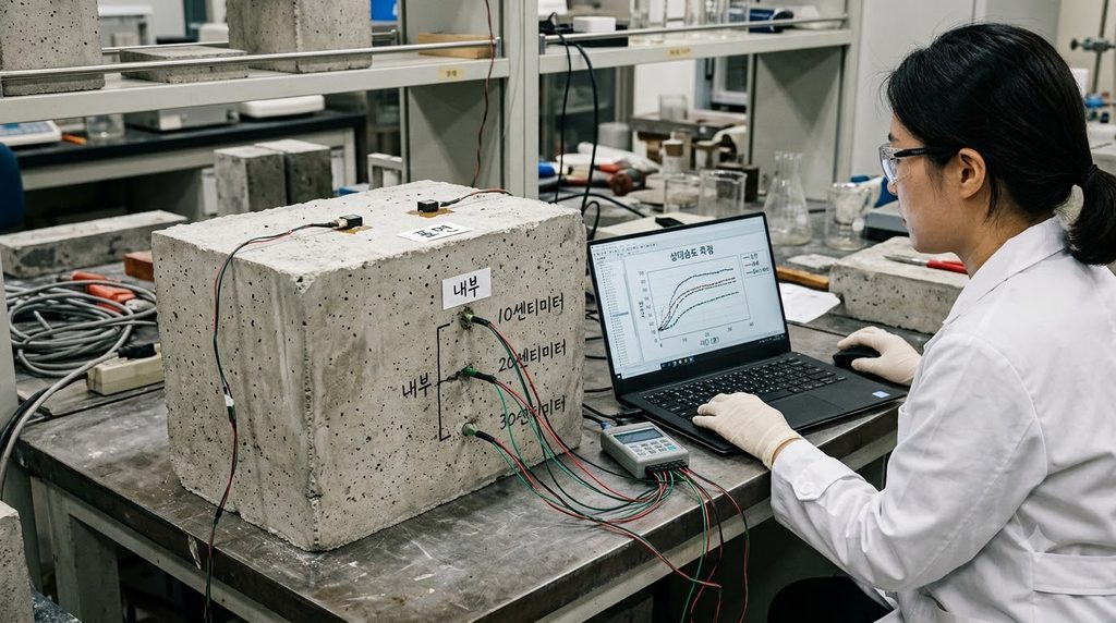 고온 건조환경에서 콘크리트 내부 수분 이동과 열습기 연성 거동 3 Researcher monitoring concrete s… 20260916230554