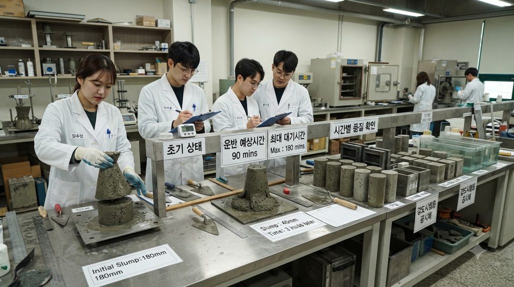 초지연 콘크리트의 응결 제어 원리와 장거리 운반 적용 방법 6 Researchers testing concrete sam… 20260928202416