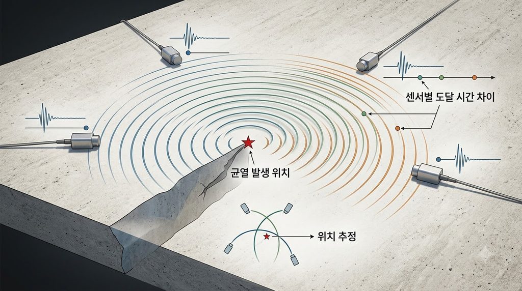 콘크리트의 음향방출(AE) 기술을 이용한 미세균열 발생 시점 탐지 3 Sensors detecting concrete crack… 20260916215215
