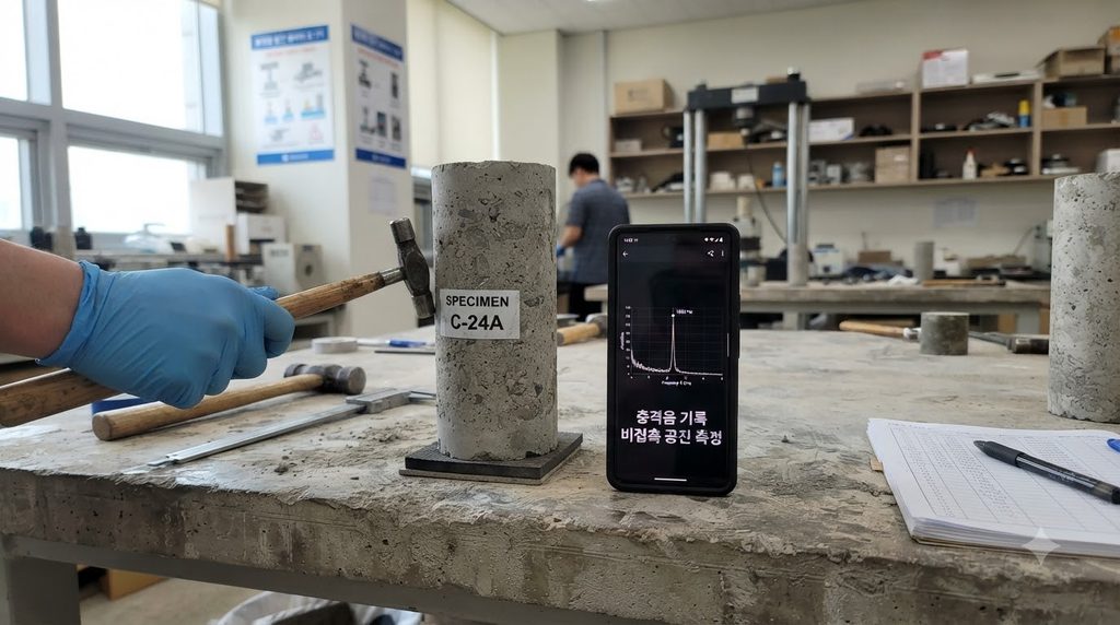 공진주파수 시험으로 콘크리트 동탄성계수와 내부 손상을 평가하는 원리 4 Smartphone recording concrete im… 20260927015349