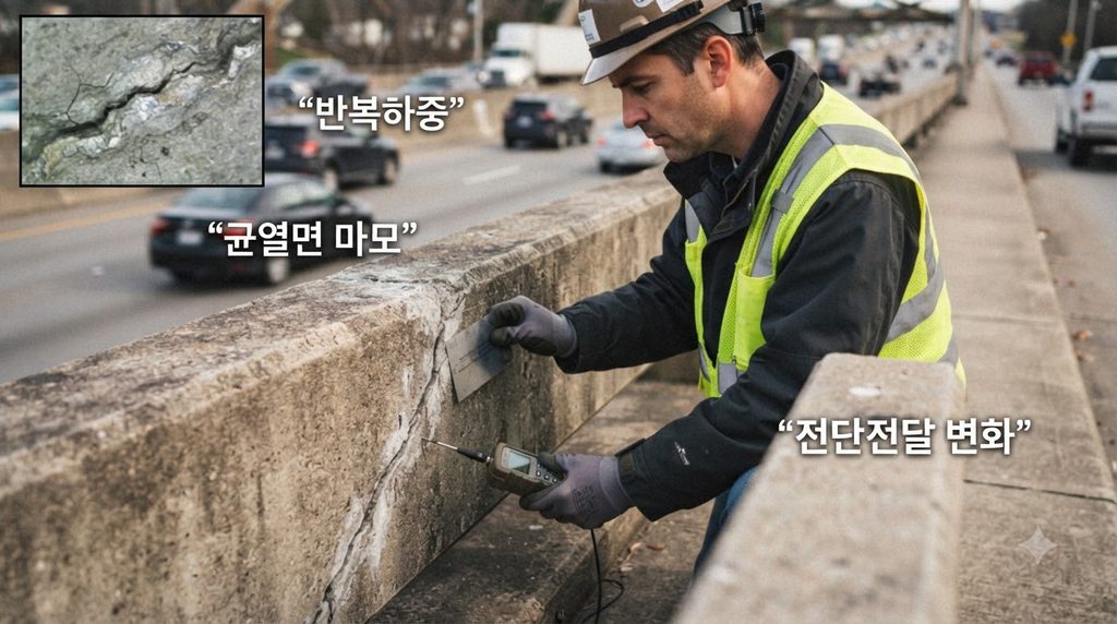 균열면 골재 맞물림이 전단력 전달 성능에 미치는 영향 4 Technician measuring bridge crack 20260923235255