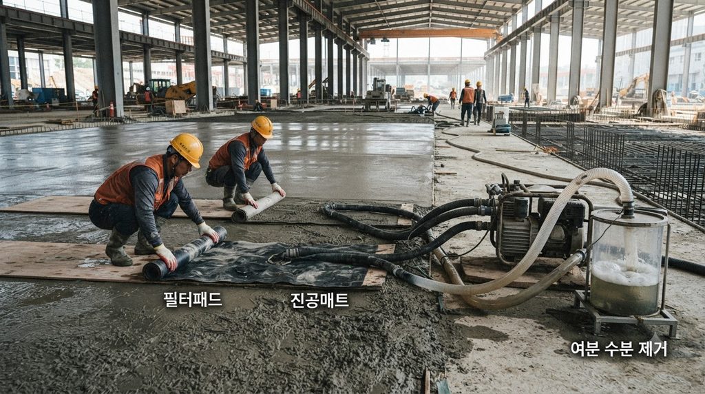 진공 탈수 공법이 콘크리트 바닥의 표면강도와 내마모성에 미치는 영향 1 Workers pouring and vacuuming co… 20260928193709