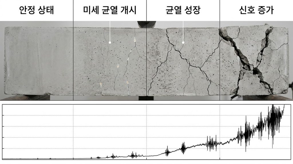 콘크리트의 음향방출(AE) 기술을 이용한 미세균열 발생 시점 탐지 2 콘크리트 균열 과정 그래프 표현 20260916215211
