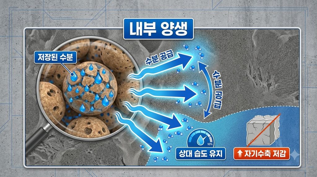 콘크리트의 수분흡착 등온선과 내부 상대습도 변화가 수축에 미치는 영향 5 콘크리트 내부양생 수분공급 인포그래픽 20260910232745