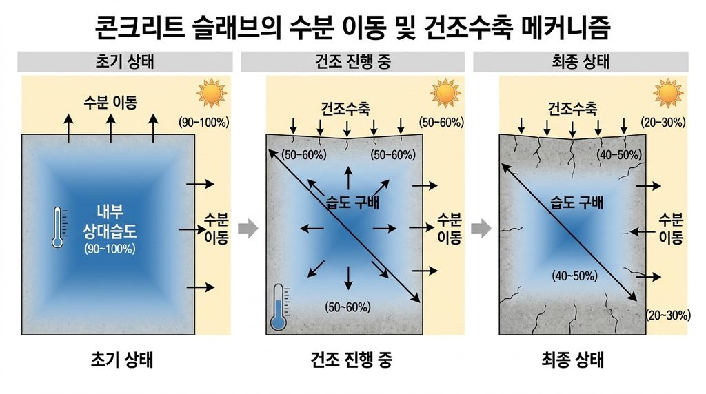 콘크리트의 수분흡착 등온선과 내부 상대습도 변화가 수축에 미치는 영향 2 콘크리트 슬래브 수분 이동 및 20260910232727