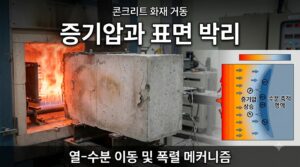 콘크리트 표면 박락을 유발하는 증기압 상승과 열수분 이동 메커니즘 4 콘크리트 화재 증기압 박락 사진1