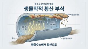 하수도 구조물에서 발생하는 생물학적 황산 부식의 열화 메커니즘 1 하수도_콘크리트 생물학적 황산부식 사진1