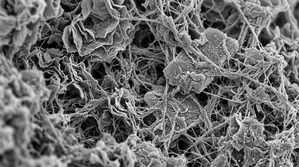 투과전자현미경(TEM)으로 C-S-H 나노구조와 결정격자를 분석하는 원리 3 Cement paste nanostructure close up 20261018171658