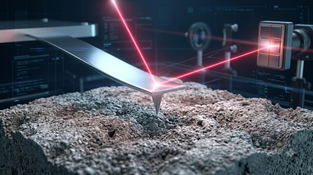 원자힘현미경(AFM)으로 C-S-H 표면 거칠기와 나노기계적 특성을 분석하는 원리 2 Probe analyzing cement surface 20261018172618